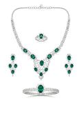 4-Piece Silver Tone Green Halo Jewelry Set