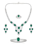 4-Piece Silver Tone Green Halo Jewelry Set