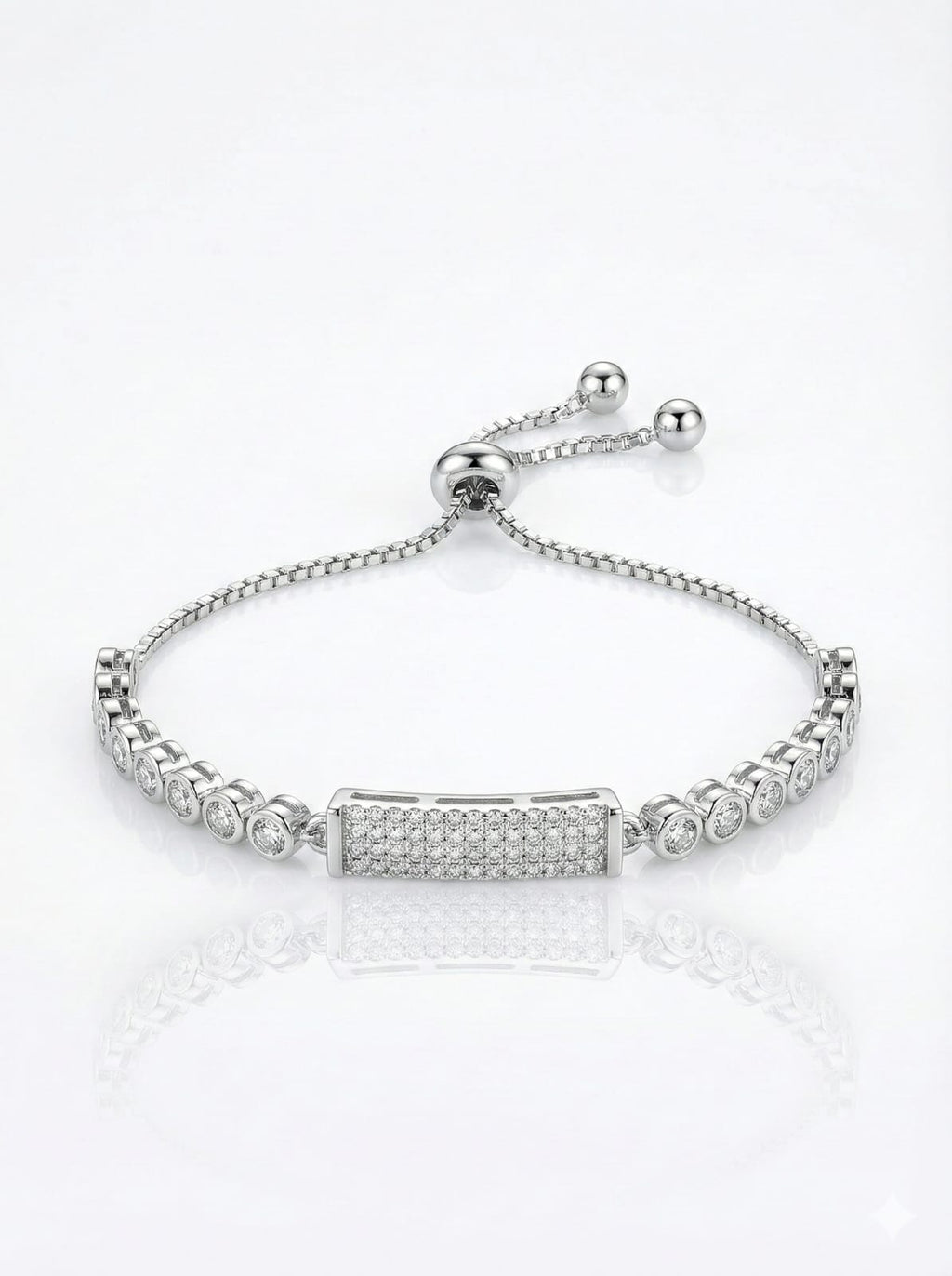 Sparkling Silver Tone Adjustable Bolo Bracelet
