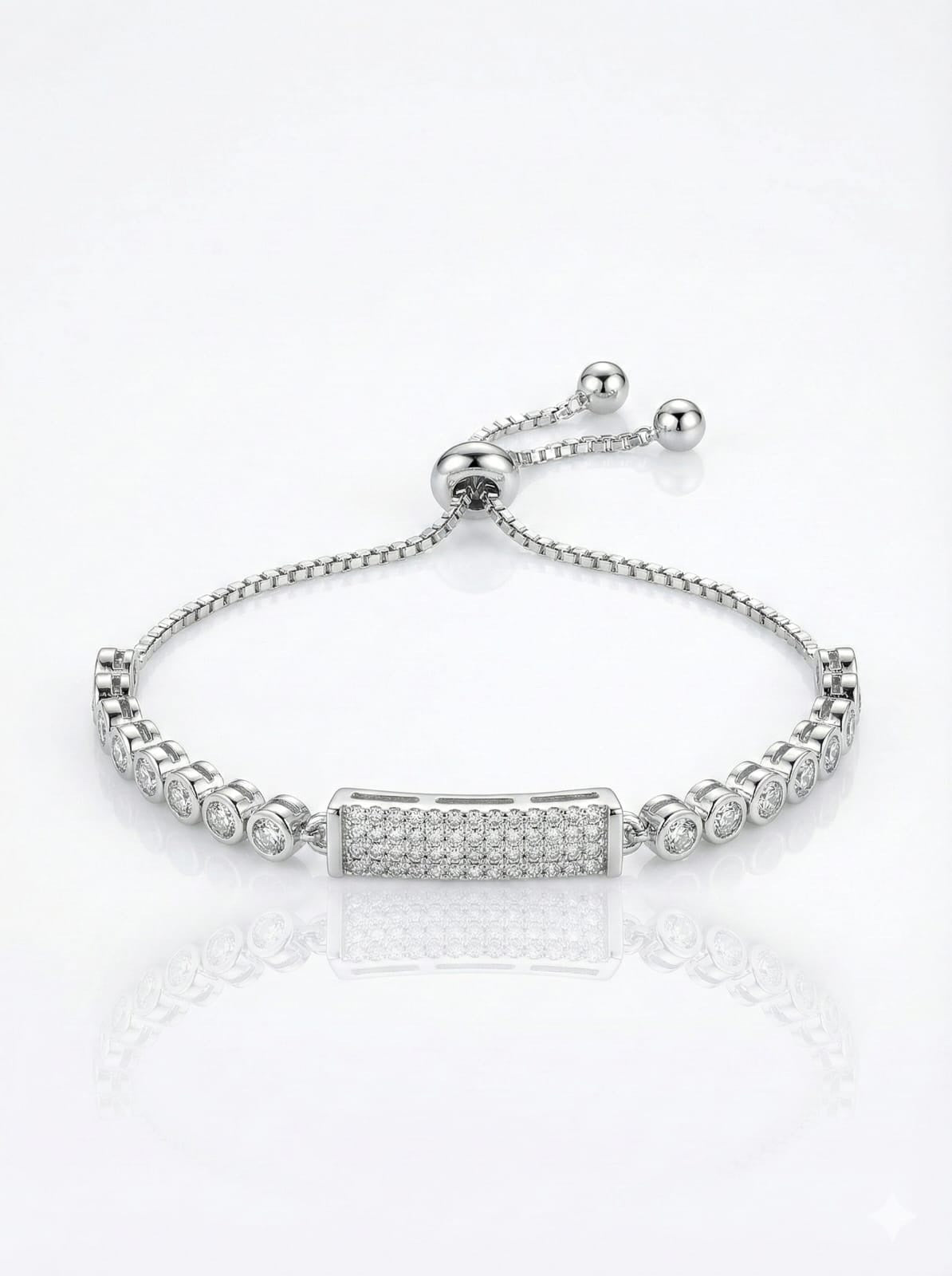 Sparkling Silver Tone Adjustable Bolo Bracelet