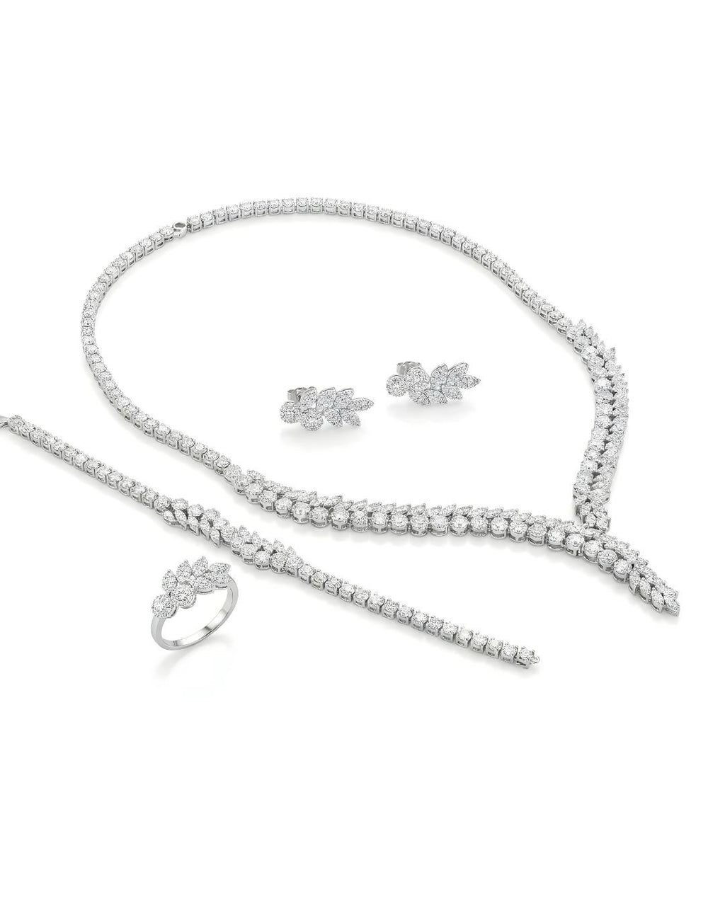 Luxurious 4-Piece Silver Tone Bridal Jewelry Set