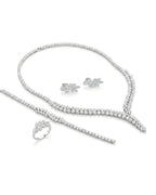 Luxurious 4-Piece Silver Tone Bridal Jewelry Set