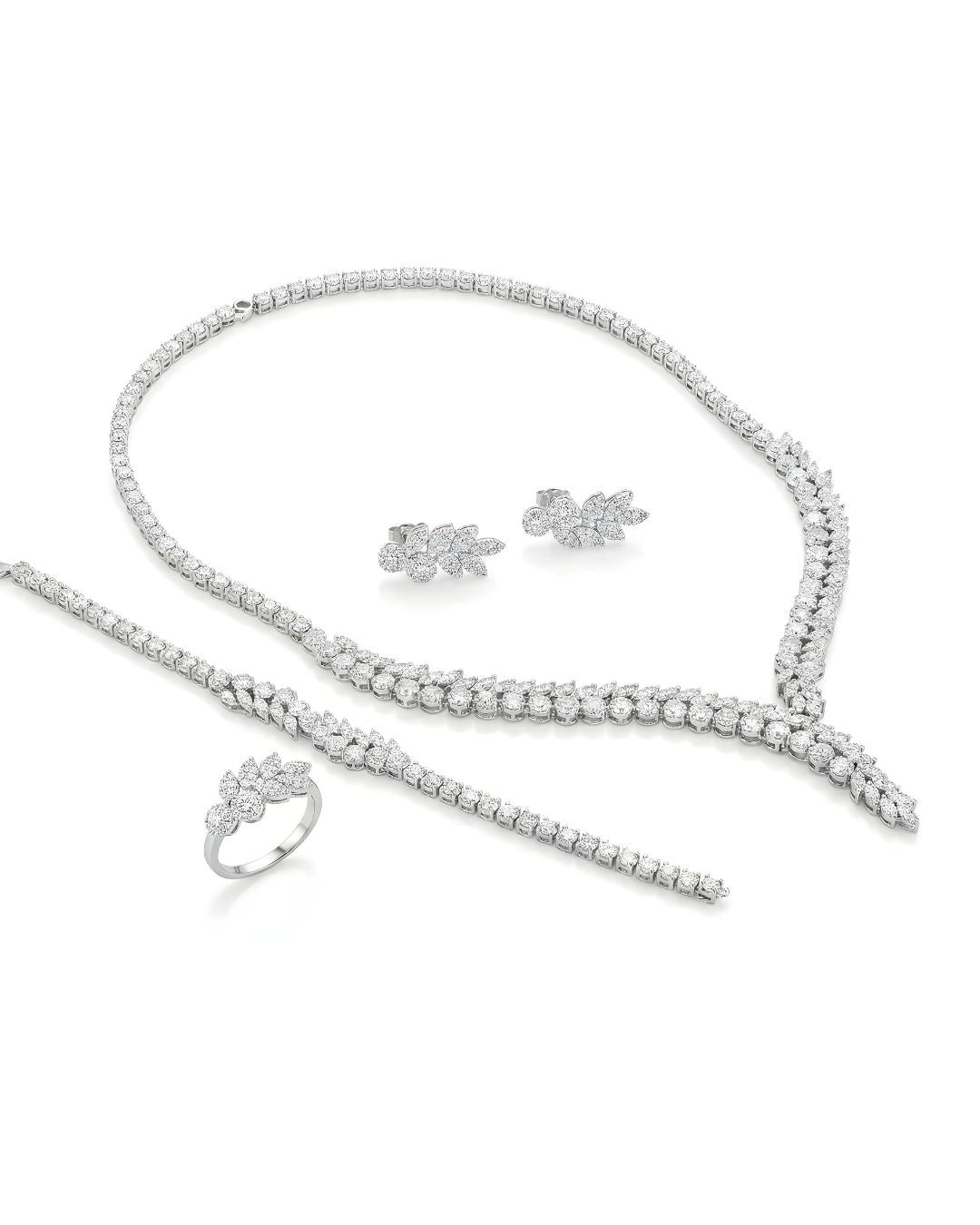 Luxurious 4-Piece Silver Tone Bridal Jewelry Set