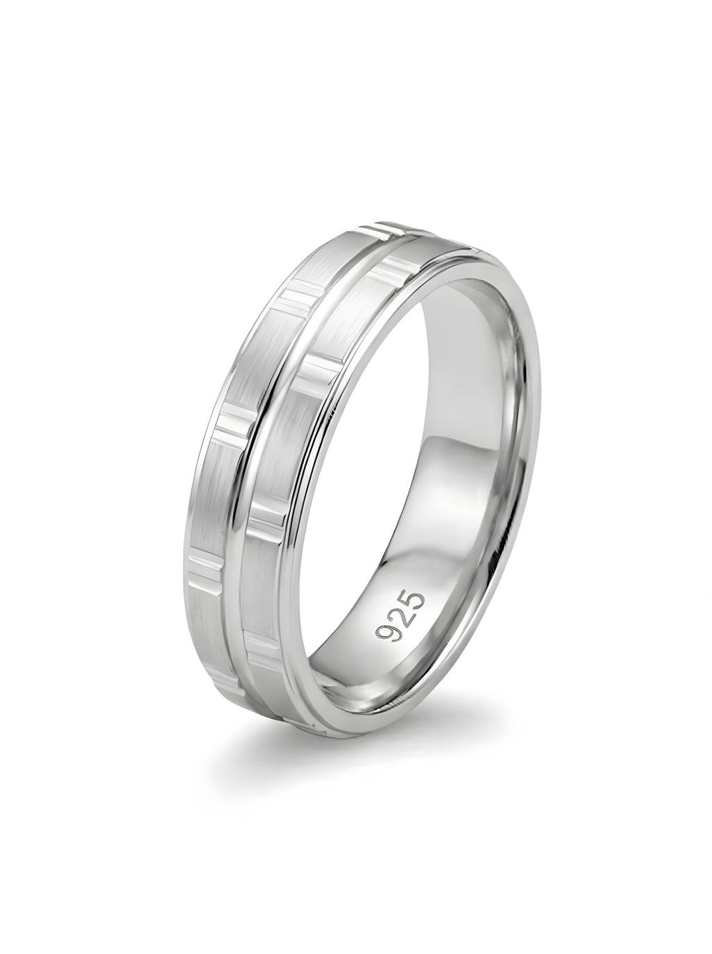 Contemporary 925 Italian Silver Matte Band Ring with Polished Geometric Cuts