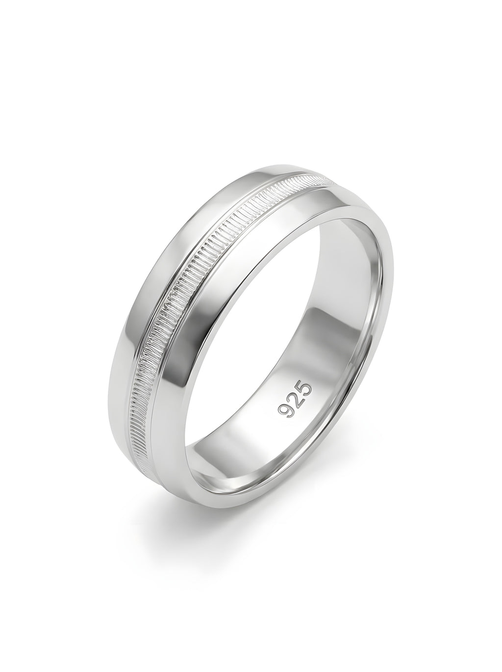 Classic 925 Italian Silver Band Ring with Textured Center Groove