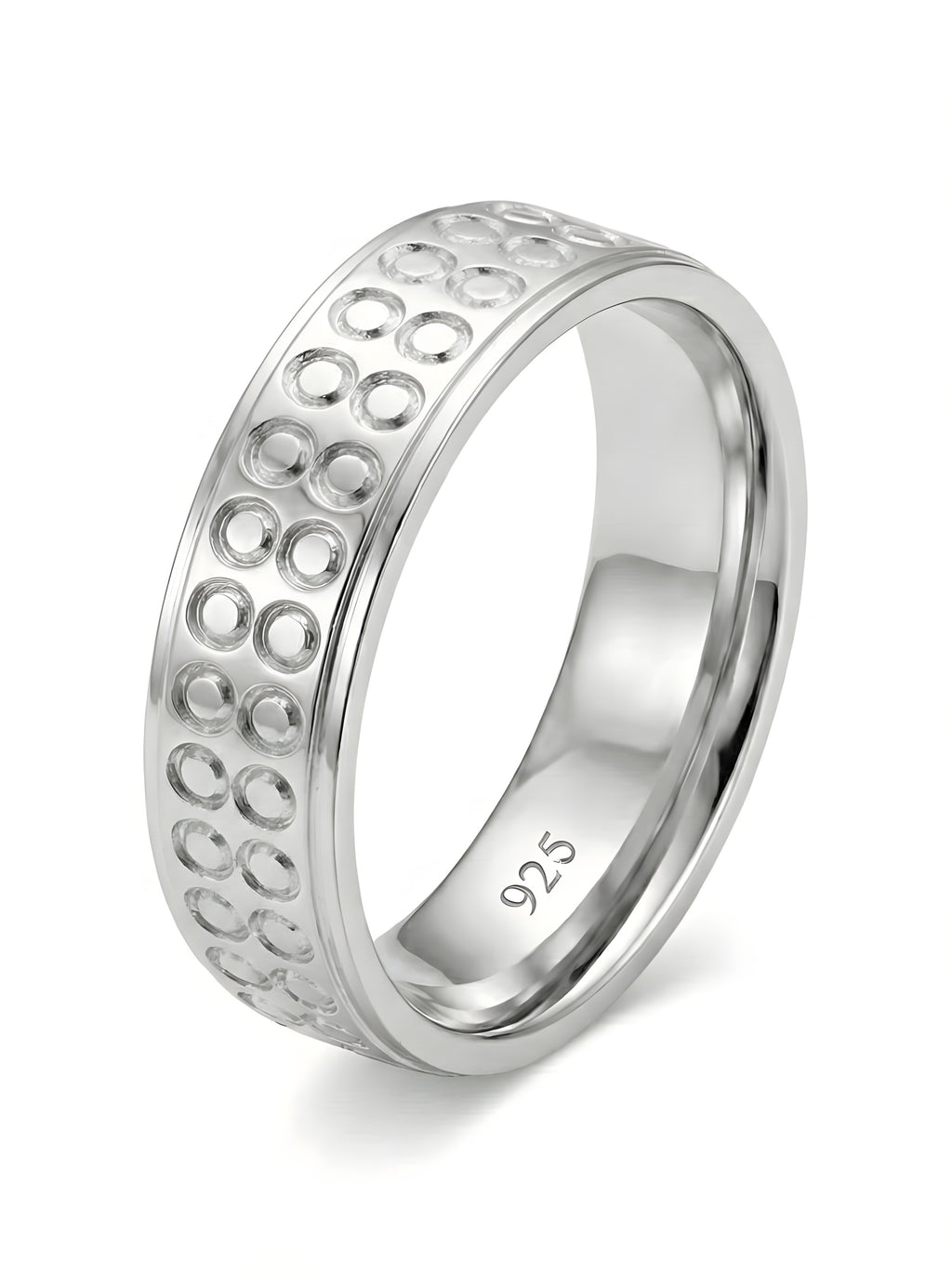 Stylish 925 Italian Silver Band Ring with Double Row Circle Pat