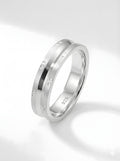 Modern 925 Italian Silver Matte Band Ring with Polished Groove &amp; Dot Accent