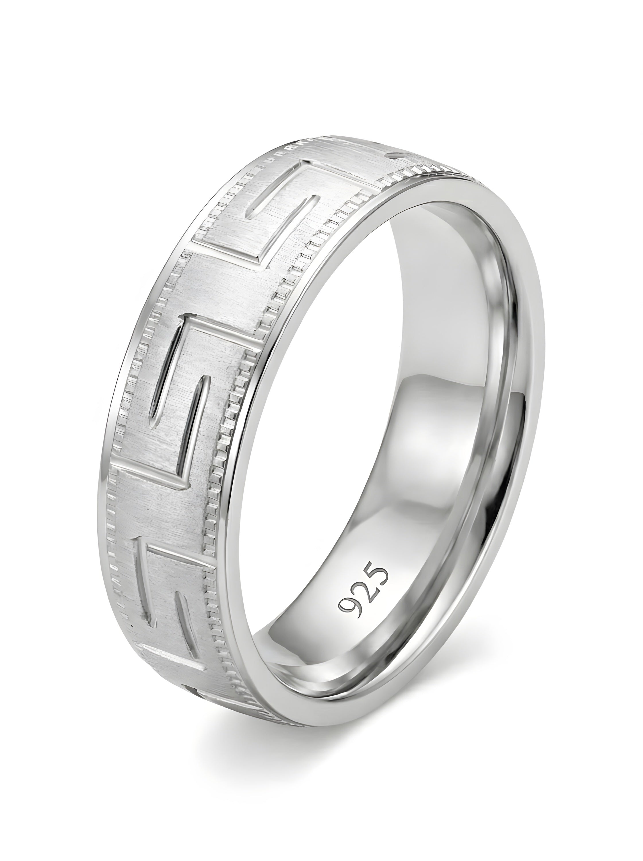 Classic 925 Italian Silver Greek Key Pattern Band Ring