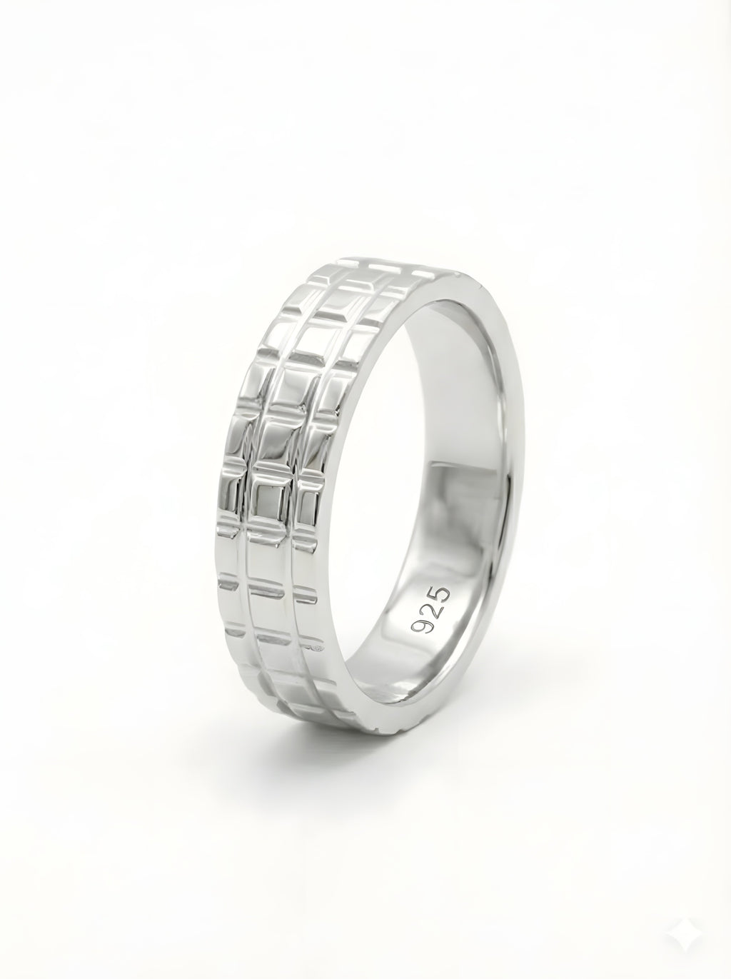 Bold 925 Italian Silver Brick Pattern Band Ring