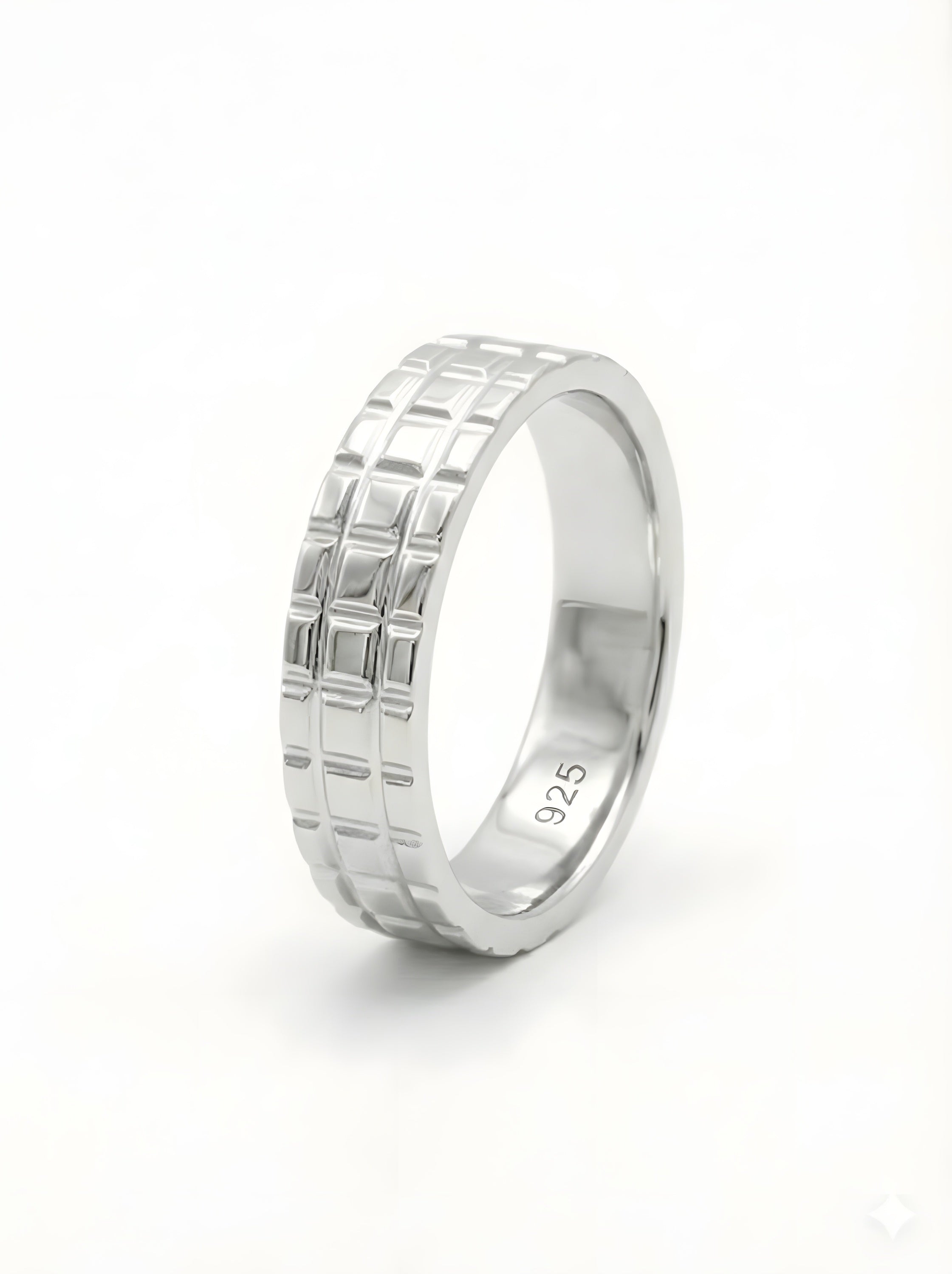 Bold 925 Italian Silver Brick Pattern Band Ring