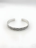Sleek 25.5g 925 Italian Silver Geometric Brick Weave Adjustable Cuff Bracelet