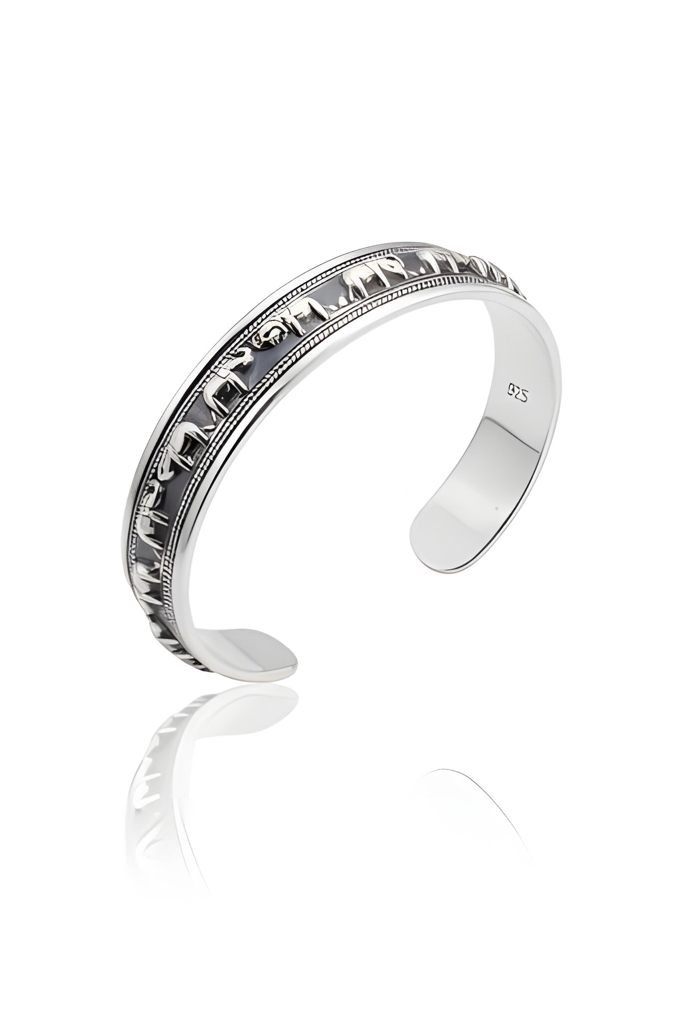 Artistic 27.52g 925 Italian Silver Marching Elephants Adjustable Cuff Bracelet