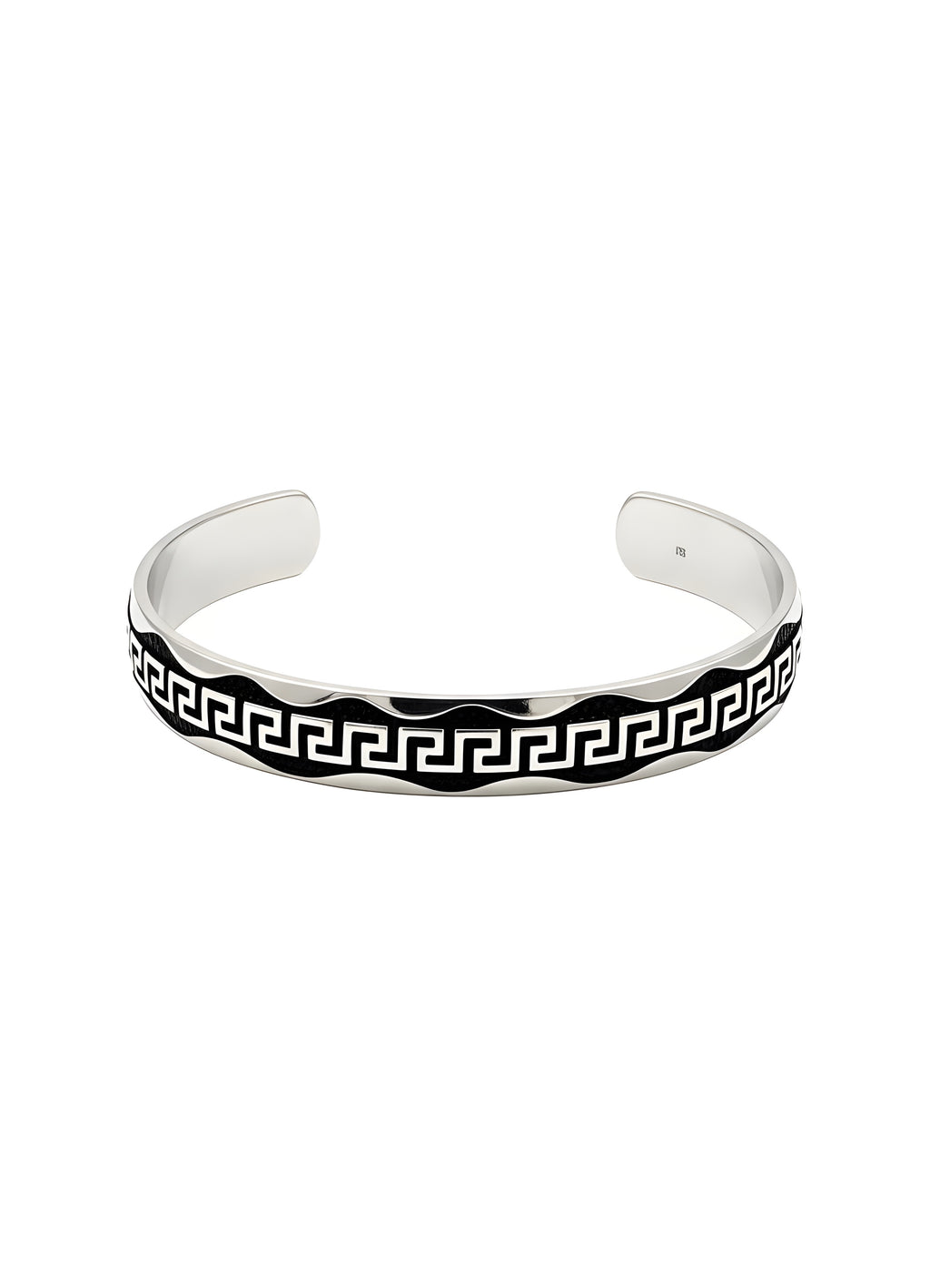 Bold 30.26g 925 Italian Silver Greek Key Adjustable Cuff Bracelet