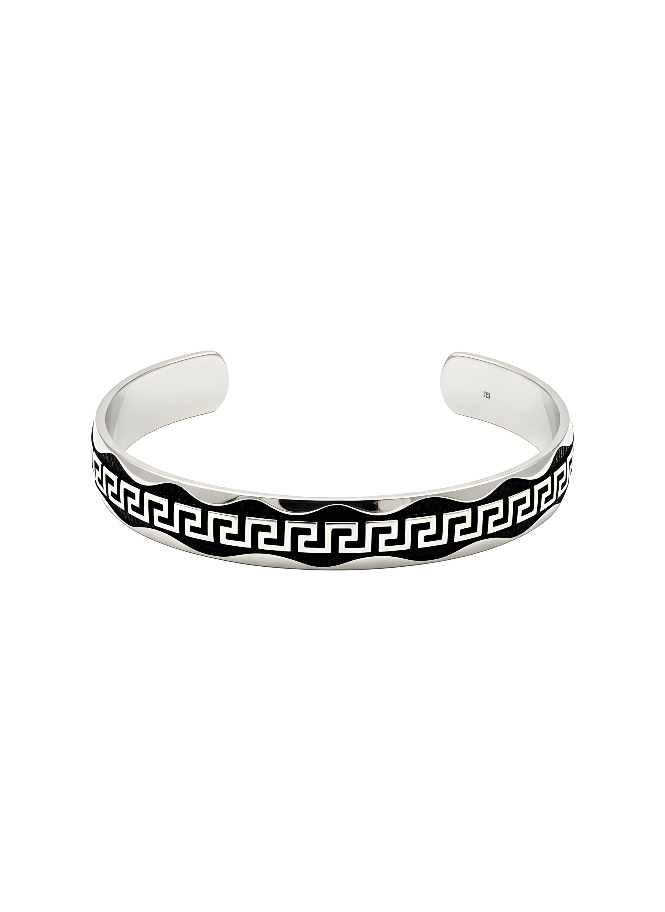 Bold 30.26g 925 Italian Silver Greek Key Adjustable Cuff Bracelet