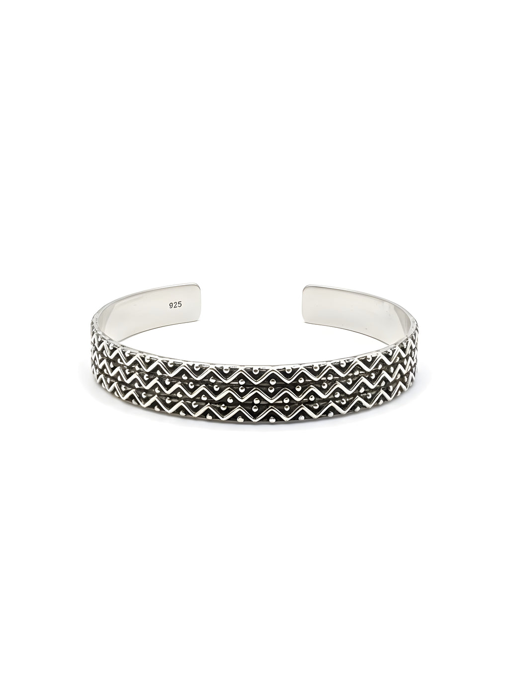 Intricate 22.98g 925 Italian Silver Triple Zig-Zag &amp; Dot Adjustable Cuff Bracelet