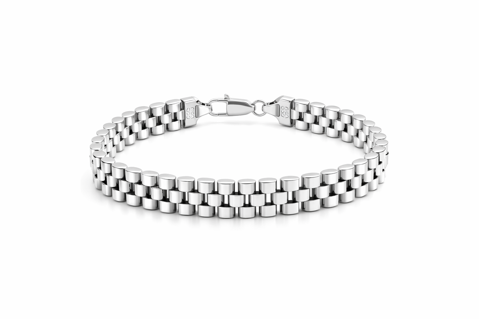 Silver Presidential Link Bracelet (23cm) - High Polish Mens Watch Style Chain