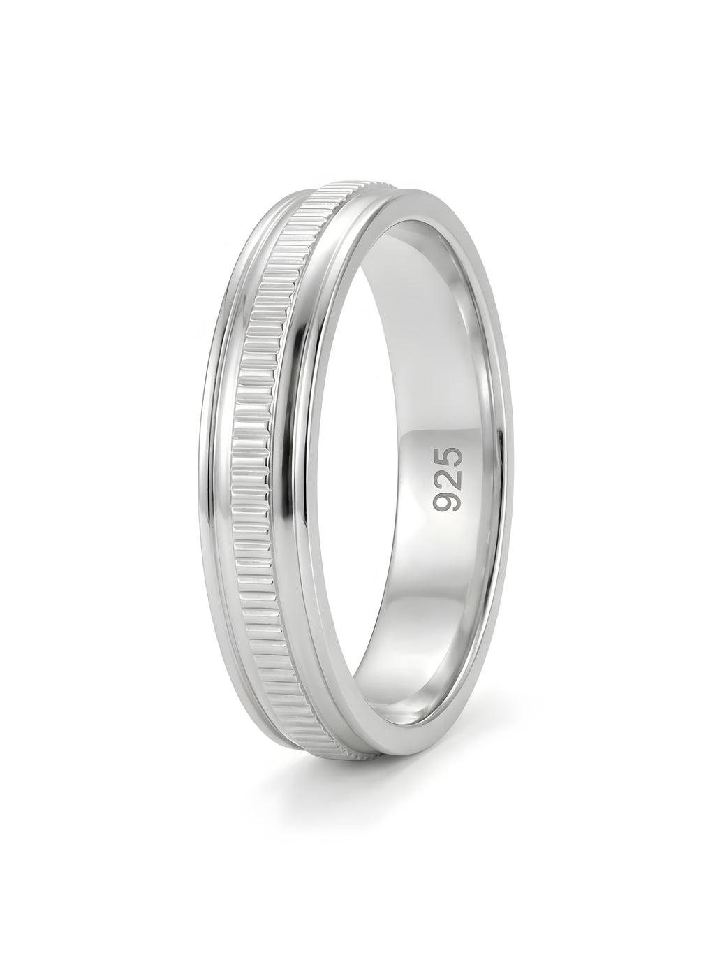 Timeless 925 Italian Silver Band Ring with Textured Center Detai