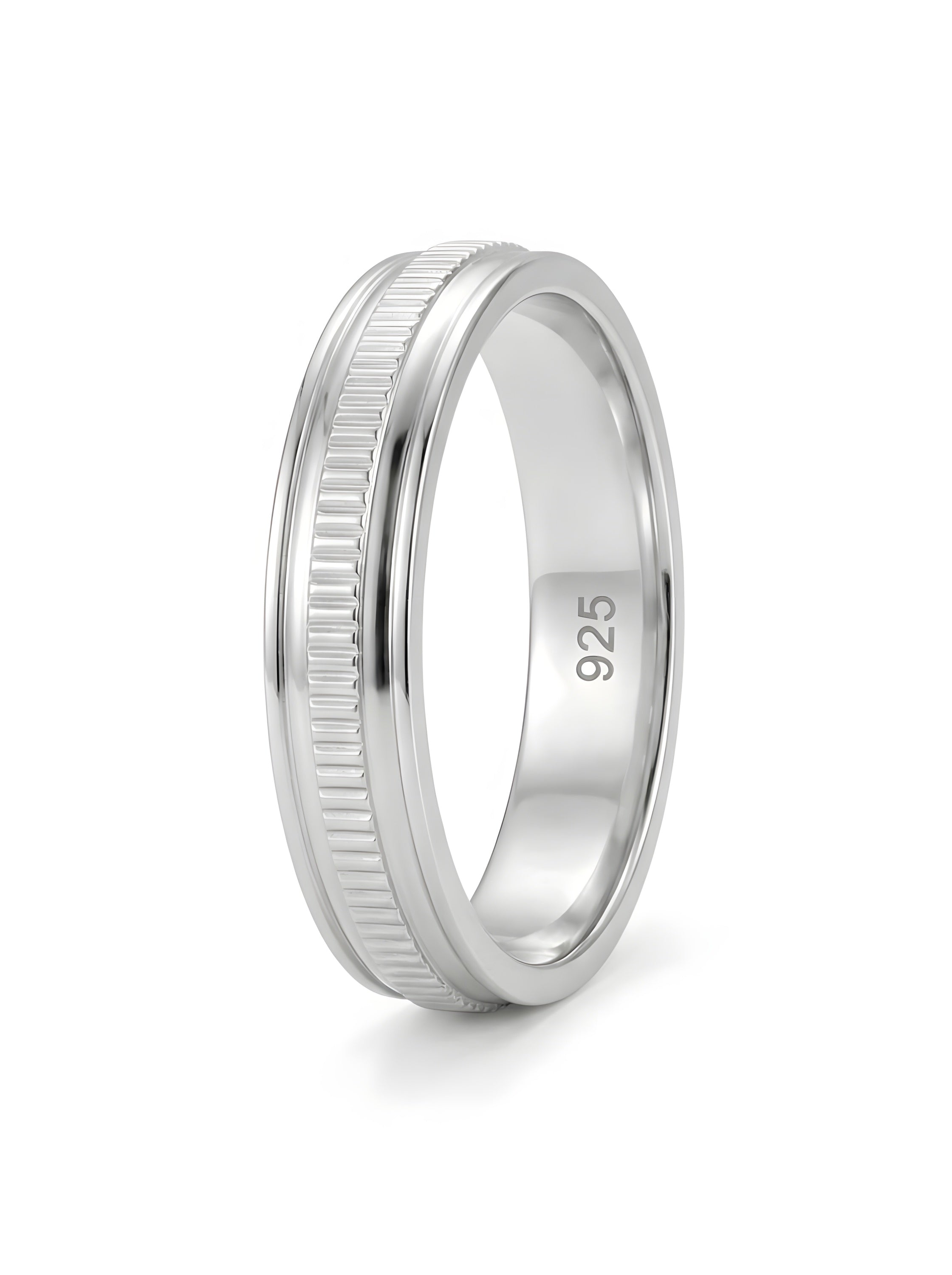 Timeless 925 Italian Silver Band Ring with Textured Center Detai