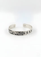 Unique 25.90g 925 Italian Silver Dual-Design Floral &amp; Chain Cuff Bracelet