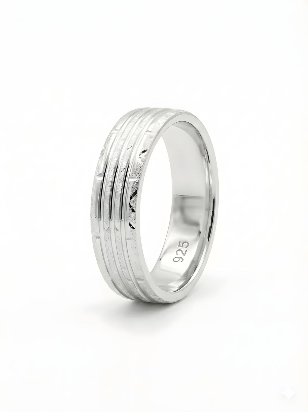 Modern 925 Italian Silver Triple-Groove Textured Band Ring