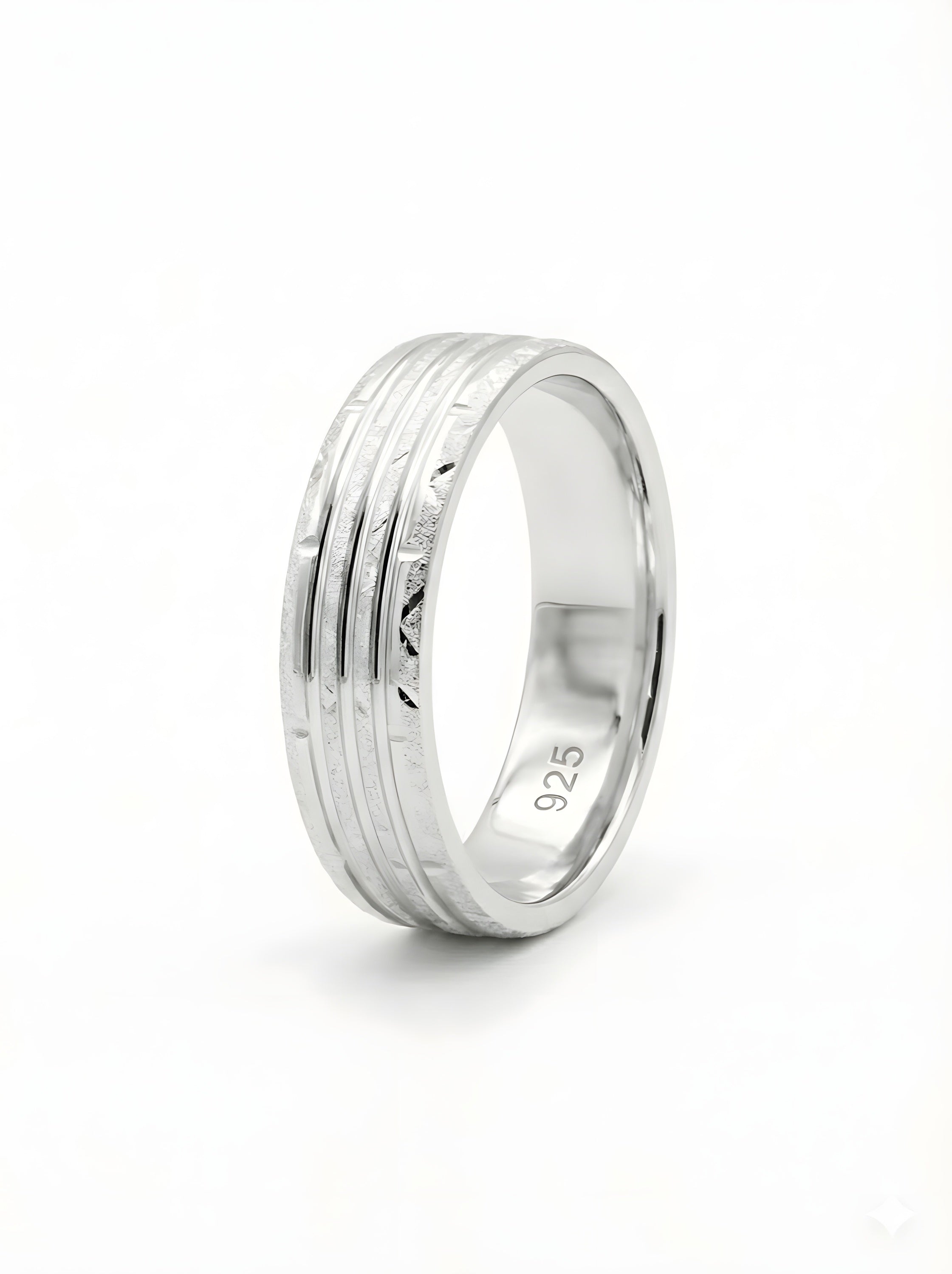 Modern 925 Italian Silver Triple-Groove Textured Band Ring
