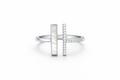 925 Italian Silver Geometric Open Ring with Mother of Pearl &amp; Zircons - Size 6