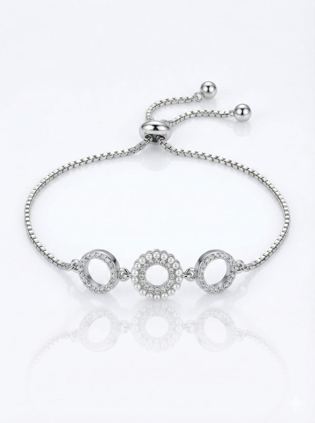 925 Sterling Silver Triple Circle Bolo Bracelet