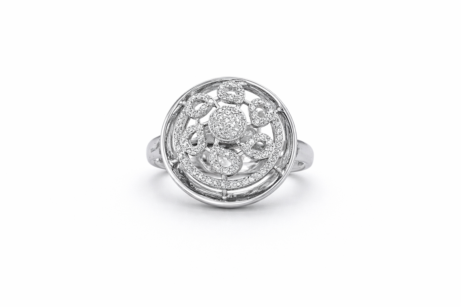 925 Italian Silver Intricate Round Filigree Statement Ring - Size 9
