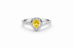 925 Italian Silver Yellow Pear-Cut Ring with Zircon Accents - Size 7.5
