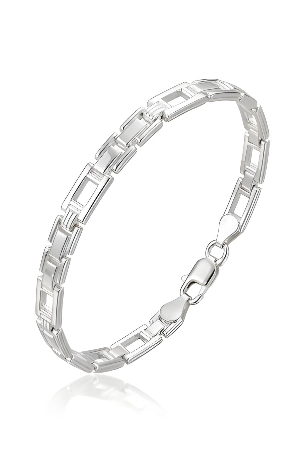 925 Italian Silver Geometric Rectangular Bar Link Brac