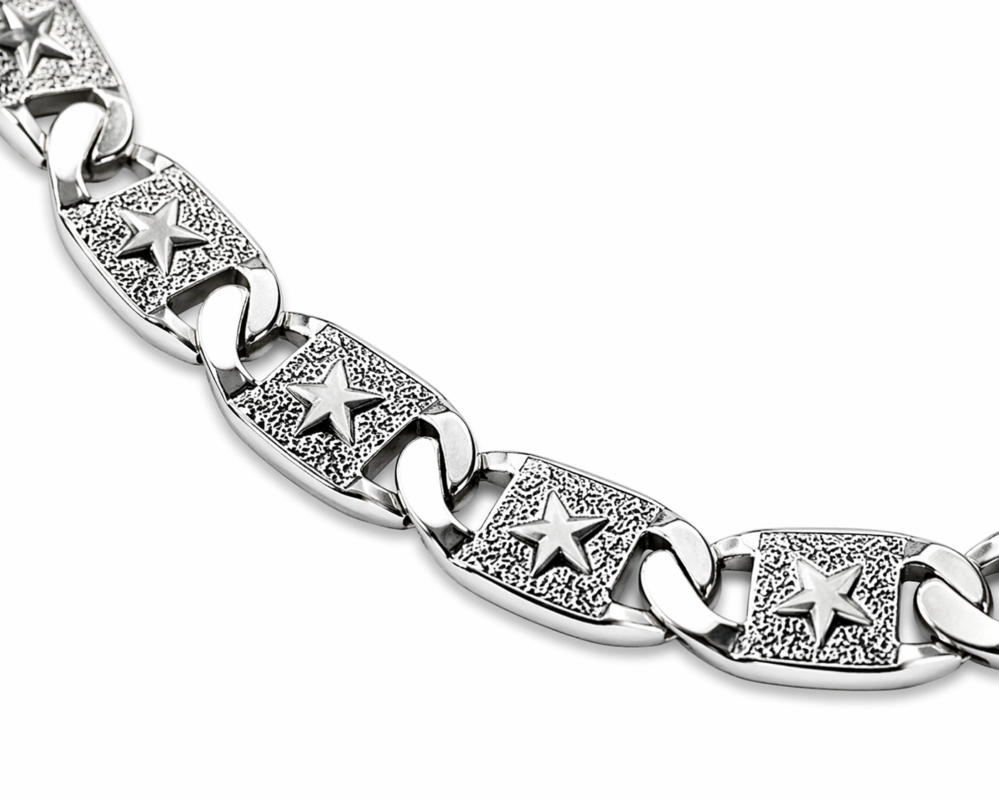 Authentic 925 Sterling Silver Star-Embossed Textured Link Chain for Men (55cm, 29g)