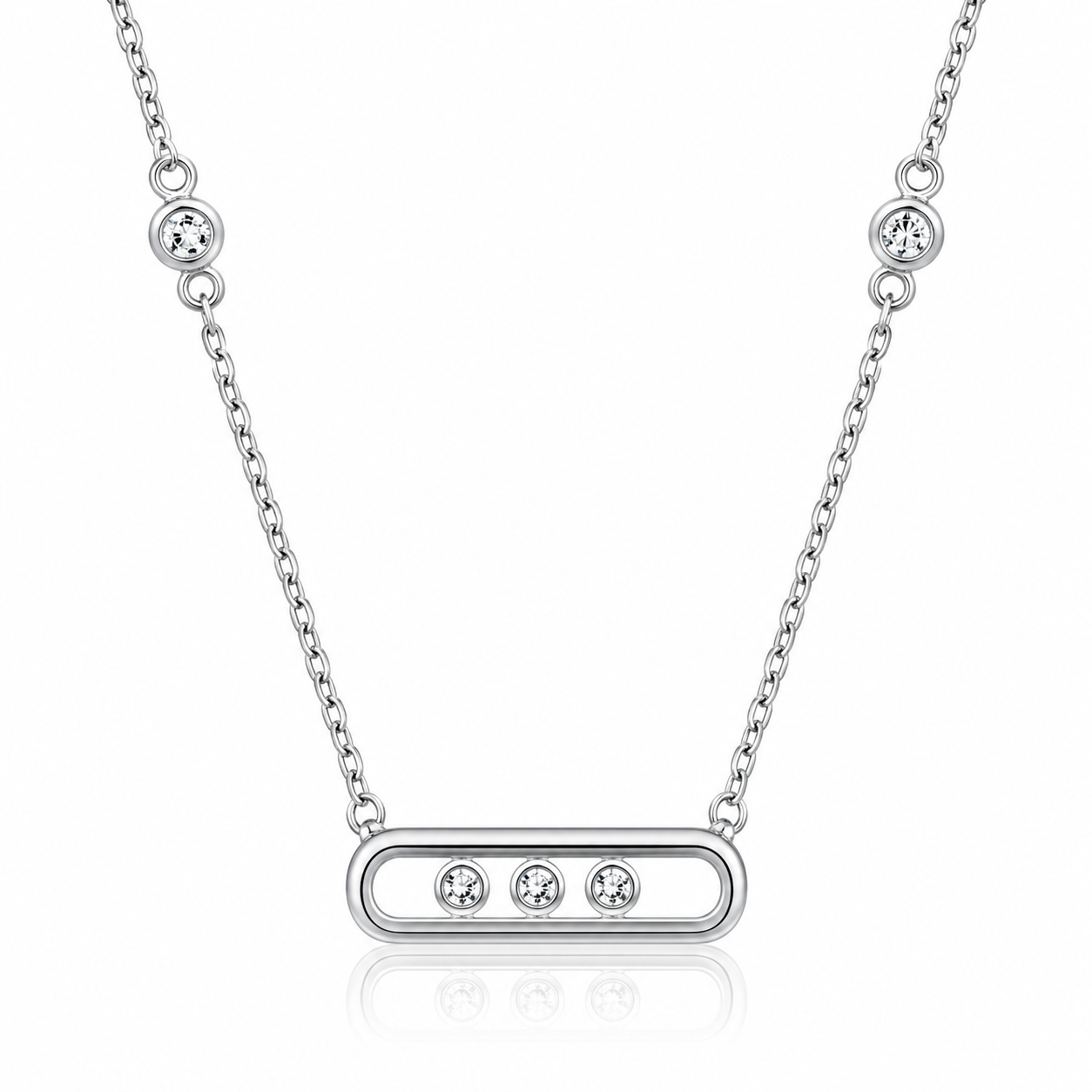 925 Sterling Silver Triple Floating Stone Bar Necklace - High Shine Finish