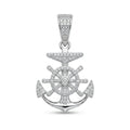 Ancre Royale Anchor and Ship’s Wheel Pendant in 925 Italian Silver with Full White Zirconia Pavé and Bezel Solitaire — Fine Silver KSA — FS-PND-ANC-001