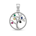 Arbre de Vie Tree of Life Pendant in 925 Italian Silver with Emerald Sapphire Ruby Yellow Black and White Zirconia Leaf Stones — Fine Silver KSA — FS-PND-TRE-001