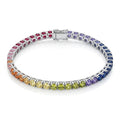 925 Italian sterling silver rainbow multicolour CZ tennis bracelet on white background, Fine Silver KSA