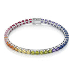 925 Italian sterling silver rainbow multicolour CZ tennis bracelet on white background, Fine Silver KSA