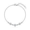 925 Italian sterling silver cable chain anklet with seven graduated bezel-set round cubic zirconia stones, Fine Silver