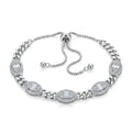 925 Italian sterling silver Cuban chain oval halo baguette CZ slider bracelet on white background, Fine Silver KSA