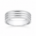 Silver ring with three horizontal bands on a white background