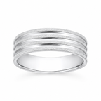 Silver ring with three horizontal bands on a white background
