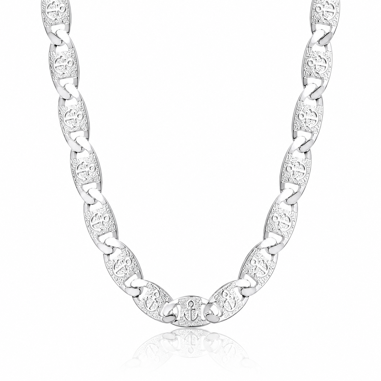 Silver chain necklace on a white background