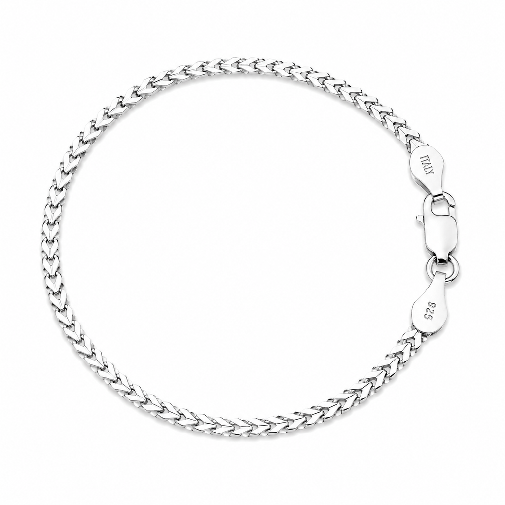 Silver chain bracelet on a white background