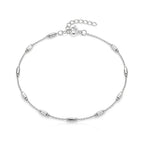 925 Italian sterling silver dainty twisted rope chain anklet with polished tube beads and spring ring clasp, Fine Silver