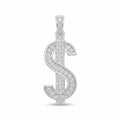 Signe Fortune Dollar Sign Pendant in 925 Italian Silver with Full White Round Zirconia Pavé and High-Polish Silver Frame — Fine Silver KSA — FS-PND-SGN-001