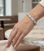 925 Italian sterling silver baguette pavé CZ bracelet worn on wrist, lifestyle shot, Fine Silver KSA