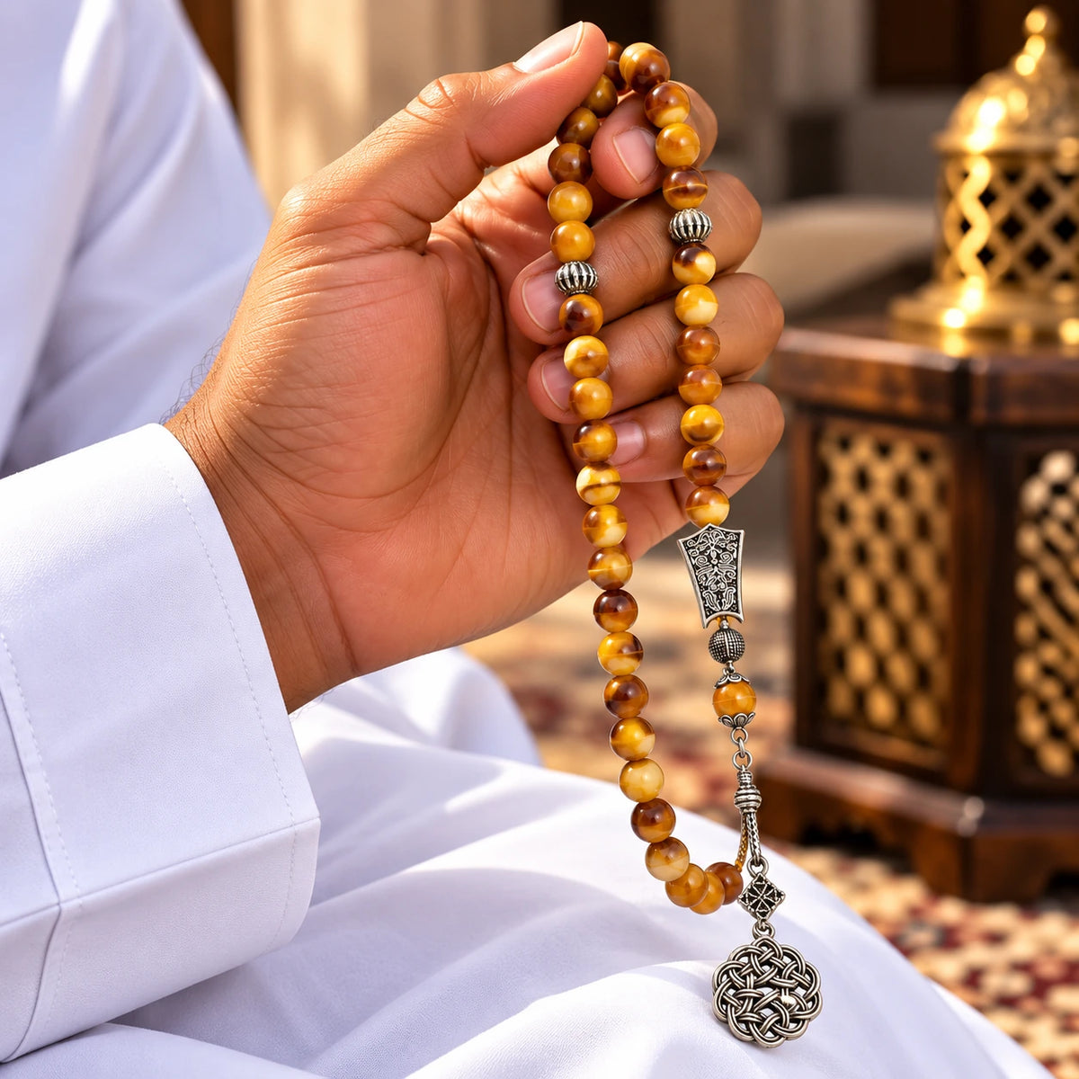 Rosace Dorée · Golden Tiger Eye Tasbih – 33 Beads