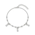 925 Italian sterling silver cable chain anklet with three dangling infinity charms and polished ball beads, Fine Silver