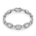 925 Italian sterling silver emerald halo CZ bracelet with box clasp, white background, Fine Silver KSA