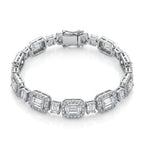 925 Italian sterling silver emerald halo CZ bracelet with box clasp, white background, Fine Silver KSA