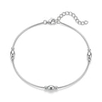 925 Italian sterling silver bar chain anklet with polished oval olive beads and adjustable lobster clasp, Fine Silver
